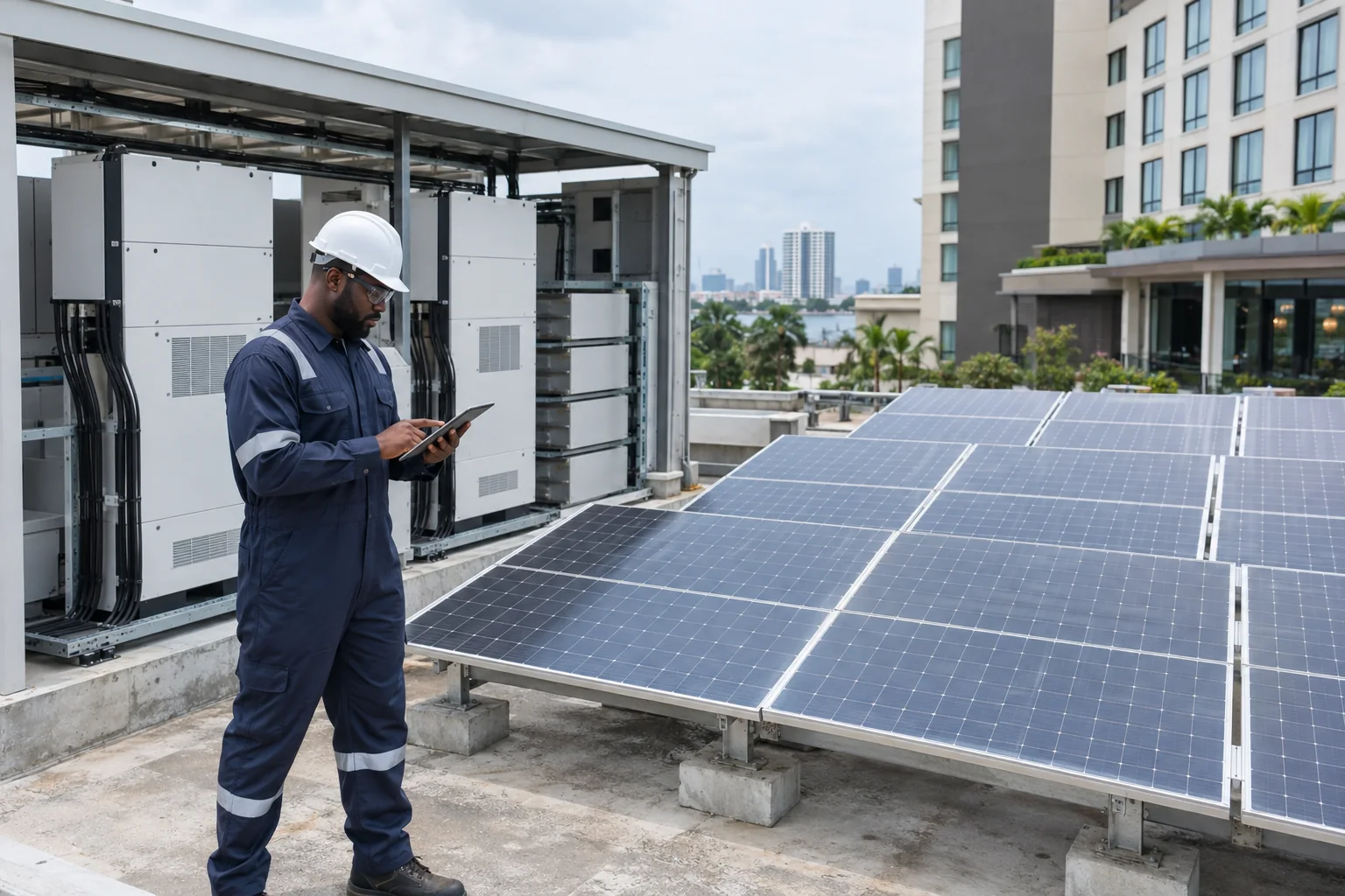 Rooftop photovoltaic modules installed at a facility