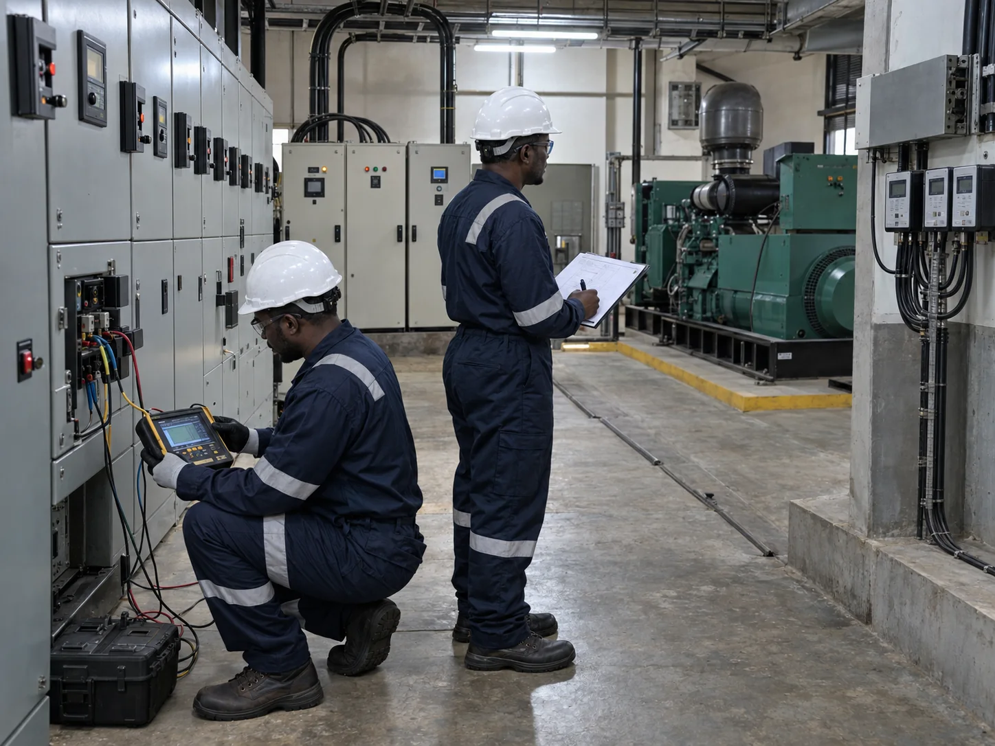 Dreamit engineers beside a rooftop solar installation